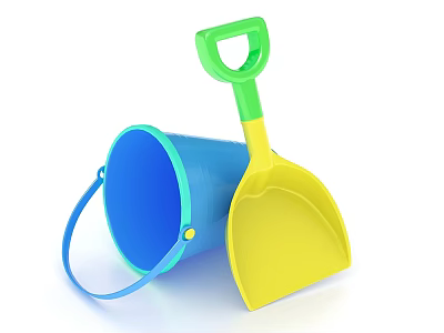 Colorful Plastic Toy Bucket And Shovel With Green Handle For Kids Playtime 3d model