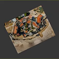 Miniature Walled Castle Town Model With Orange Roofed Buildings Green Trees And Paths