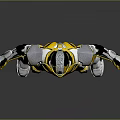 Golden And Black Armored Warrior Character In Sci Fi Standing Pose With Shiny Metallic Details