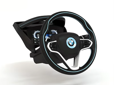 BMW Steering Wheel With Modern Design Blue Accents Control Buttons And Dashboard 3d model