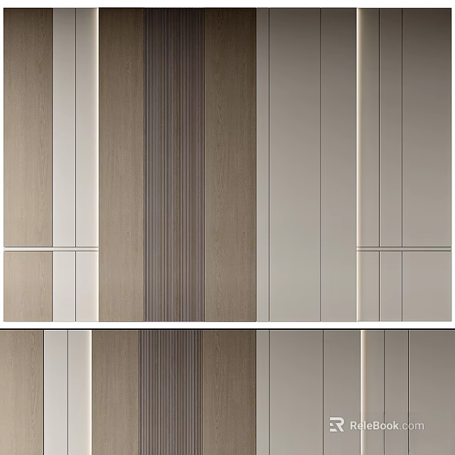 Modern Wall Decor With Wooden Panels And Tonal Striped Design 3d model 