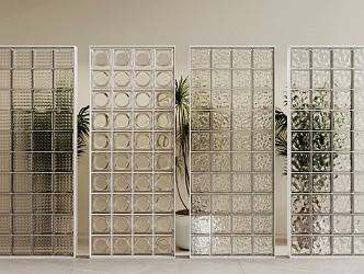 Modern glass brick partition 3d model