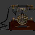 Vintage Electronic Telephone Classic Design With Wooden Base Gold Accents And Rotary Dial