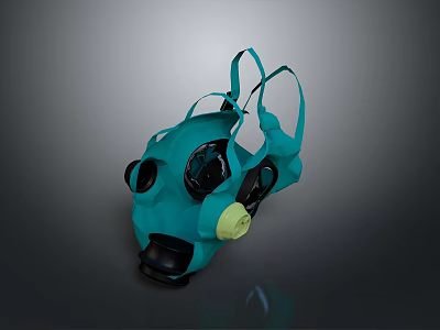 Teal Colored Gas Mask Protective Weapon With Black Components And Yellow Filter Design 3d model
