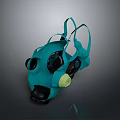 Teal Colored Gas Mask Protective Weapon With Black Components And Yellow Filter Design