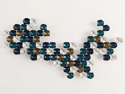 Modern Geometric Wall Decor With Blue Gold And White Hanging Blocks Design 3d model