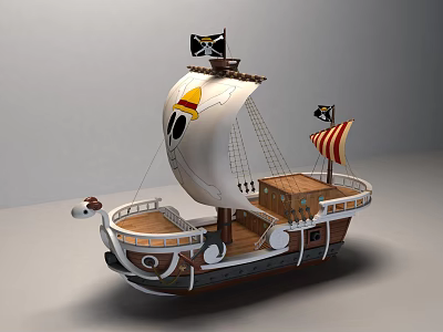 Building Blocks Pirate Ship With White Sails And Skull Flag Design 3d model