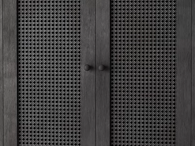 Dark Wood Entryway Side Cabinet With Woven Texture Double Doors And Round Knobs 3d model