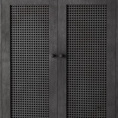 Dark Wood Entryway Side Cabinet With Woven Texture Double Doors And Round Knobs 3d model
