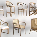 Stylish Rattan Leisure Chairs with Various Designs and White Cushions for Home Decor