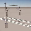 Railway Track System With Overhead Power Lines Utility Poles And Insulators 3d model