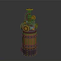 Steampunk Style Weapon With Wooden Barrel Gears And Mechanical Metal Components
