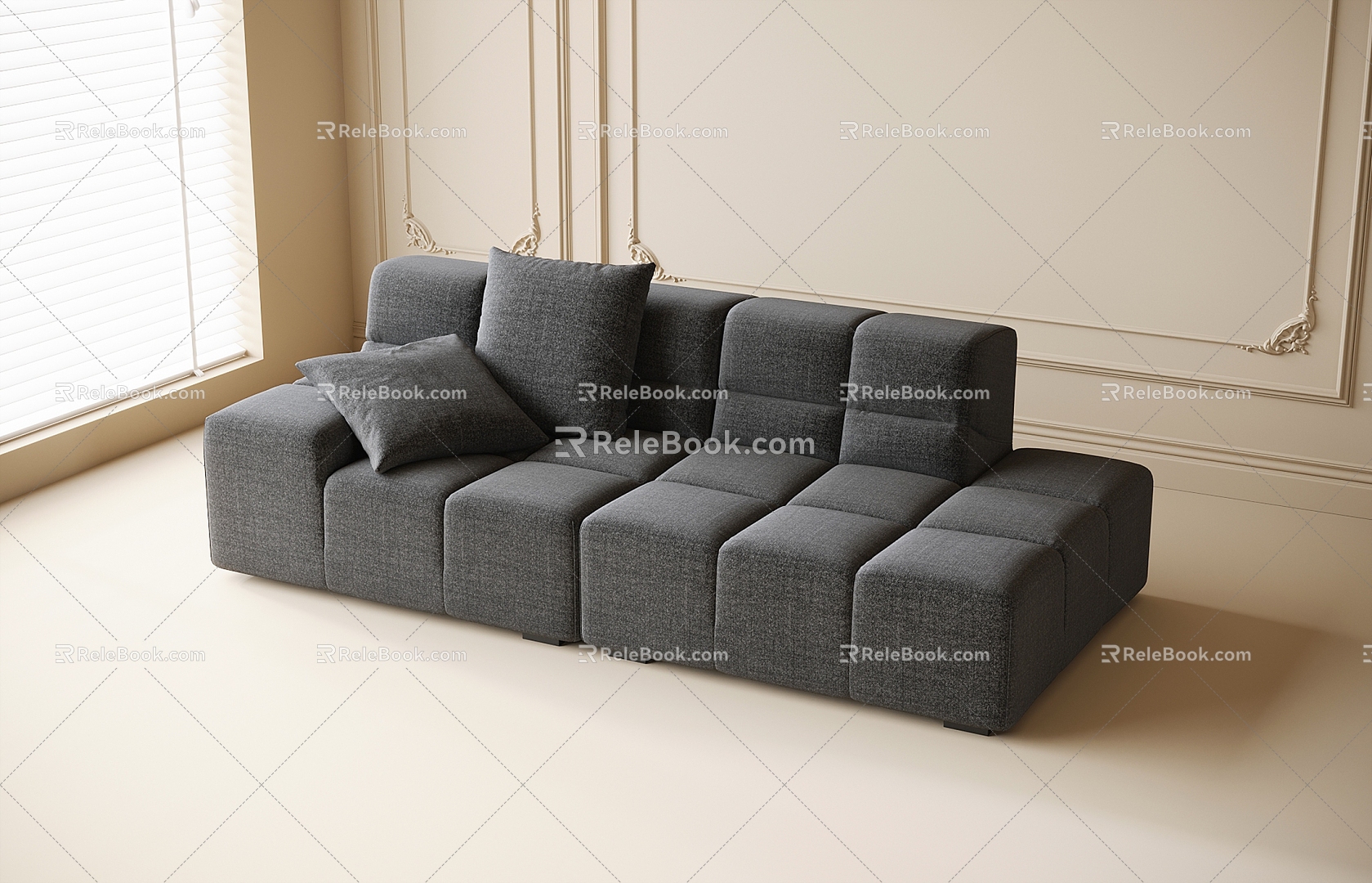 Modern Fabric Sofa Double Sofa 3d model