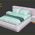 Modern White Bed Frame With Headboard White Pillows Dark Blanket Nightstands With Orange Base