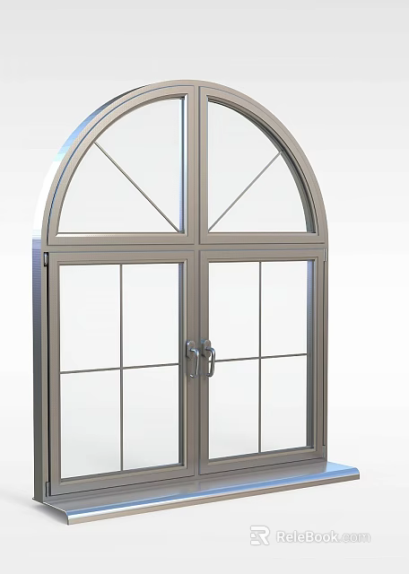 Storage Cabinet With Arched Top Double Doors Glass Material And Metal Frame Handles 3d model 
