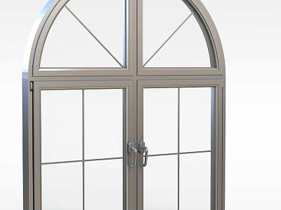 Storage Cabinet With Arched Top Double Doors Glass Material And Metal Frame Handles 3d model