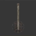 Vintage Style Hanging Iron Cage With Rustic Wooden Support Pole Structure
