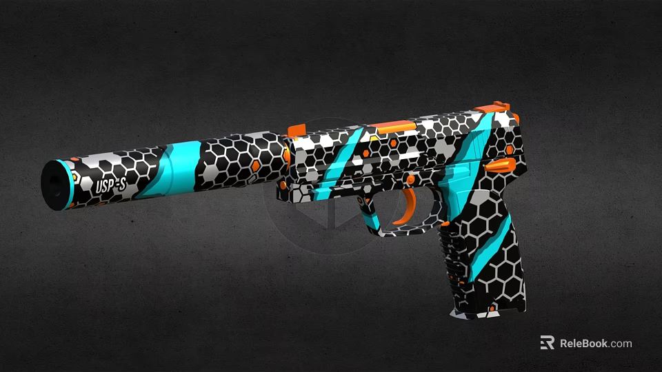 Toy Gun Playground Equipment With Black Blue Orange Honeycomb Pattern And Colorful Design 3d model 