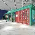 Traditional Old Street Themed Supermarket Department Store With Green Canopy Purple Accents And Customers Shopping