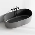 Modern Sleek Grey Freestanding Bathtub Design With Black Faucet And Shower Fixtures