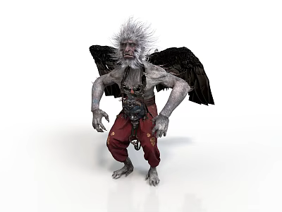 Fantasy Style Magic Ape Ape Black Mythical Monkey Bat Wings Red Pants Moire Claw Hand Decoration Belt Gray Blue Skin Fantasy Creatures 3d model