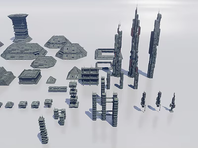 Futuristic Urban Building Complex With Diverse Tower Structures And Unique Designs 3d model