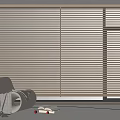 Modern Light Brown Wooden Venetian Blinds Interior Design With Armchair Rug And Books