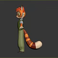 3D Animated Orange Cat Character Wearing Green Vest White Shirt Striped Pants for Game Movie