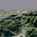 Comprehensive Aerial Planning for Mountainous Landscape with Green Lake Roads and Topographic Details