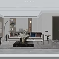 Modern Open Concept Living and Dining Room Interior With Sofa TV Coffee Table And Large Window