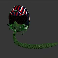 Red Blue White Striped Astronaut Helmet With Visor And Green Breathing Tube