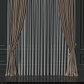 Elegant Beige Curtains Draped With Tiebacks Against Light Green Wall With Decorative Molding