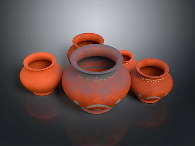 Orange Terracotta Decorative Vases With Multiple Sizes And Ornate Patterns For Home Decor 3d model