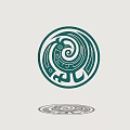 Circular Decorative Symbol with Spiral Pattern and Geometric Elements in Light Blue 3d model