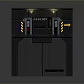 Futuristic Control Console With Black Design Yellow Warning Stripes Top Lights And Control Panel