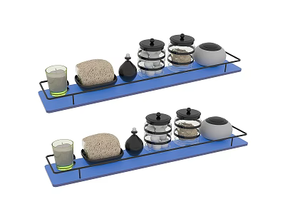 Blue Metal Racks With Glass Sponge Jars And Containers For Daily Use 3d model