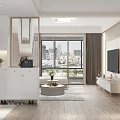 Modern Living Dining Room Interior With White Refrigerator Gray Door Dining Table Sofa Wall Art