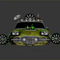 Custom Yellow Green Modified Car With Glowing Green Wheels And Roof Devices
