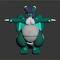 Anthropomorphic Green Creature Character With Purple Hair Wings White Belly Yellow Claws And Outstretched Arms