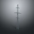 Electricity Pylon 3D Model With Metal Structure And Cross Arms On Gray Background