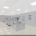 Modern Spacious White Laboratory Interior With Lab Benches Stools Ceiling Lights And Wall Charts 3d model