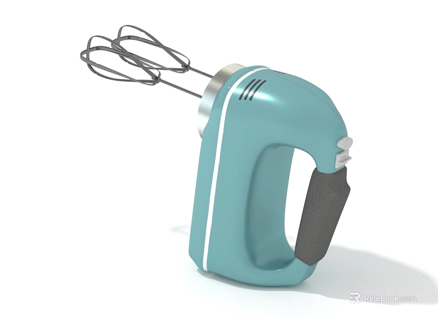 Light Blue Electric Hand Mixer With Black Handle And Whisk Attachments 3d model 
