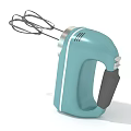 Light Blue Electric Hand Mixer With Black Handle And Whisk Attachments