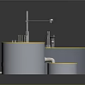 Industrial Circular Storage Tanks With Blue Liquid And Connected Pipes System 3d model