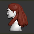 Game Movie Character Head with Red Long Hair and Green Eyes