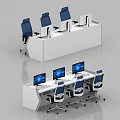 Modern Office Workstations With White Desks Blue Chairs And Computer Monitors 3d model