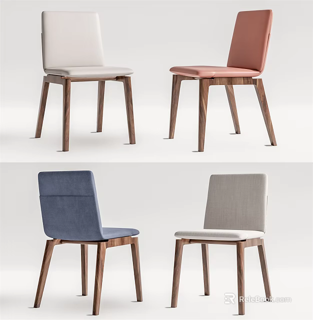 Modern Stylish Dining Chairs With Upholstered Seats And Walnut Legs In Multiple Colors 3d model 