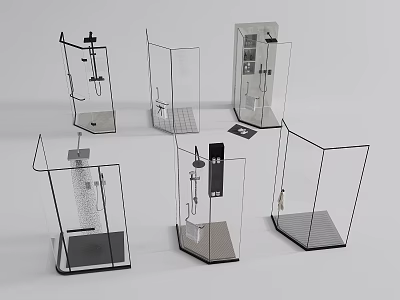 Modern Hinged Door Shower Enclosures With Glass Panels And Various Designs 3d model