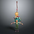 Adventurous Character With Green Overalls Carrying Blue Bucket And Straw Broom With Small Creatures