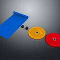 Fitness Equipment Set With Blue Exercise Mat Dumbbell Yellow And Red Weight Plates